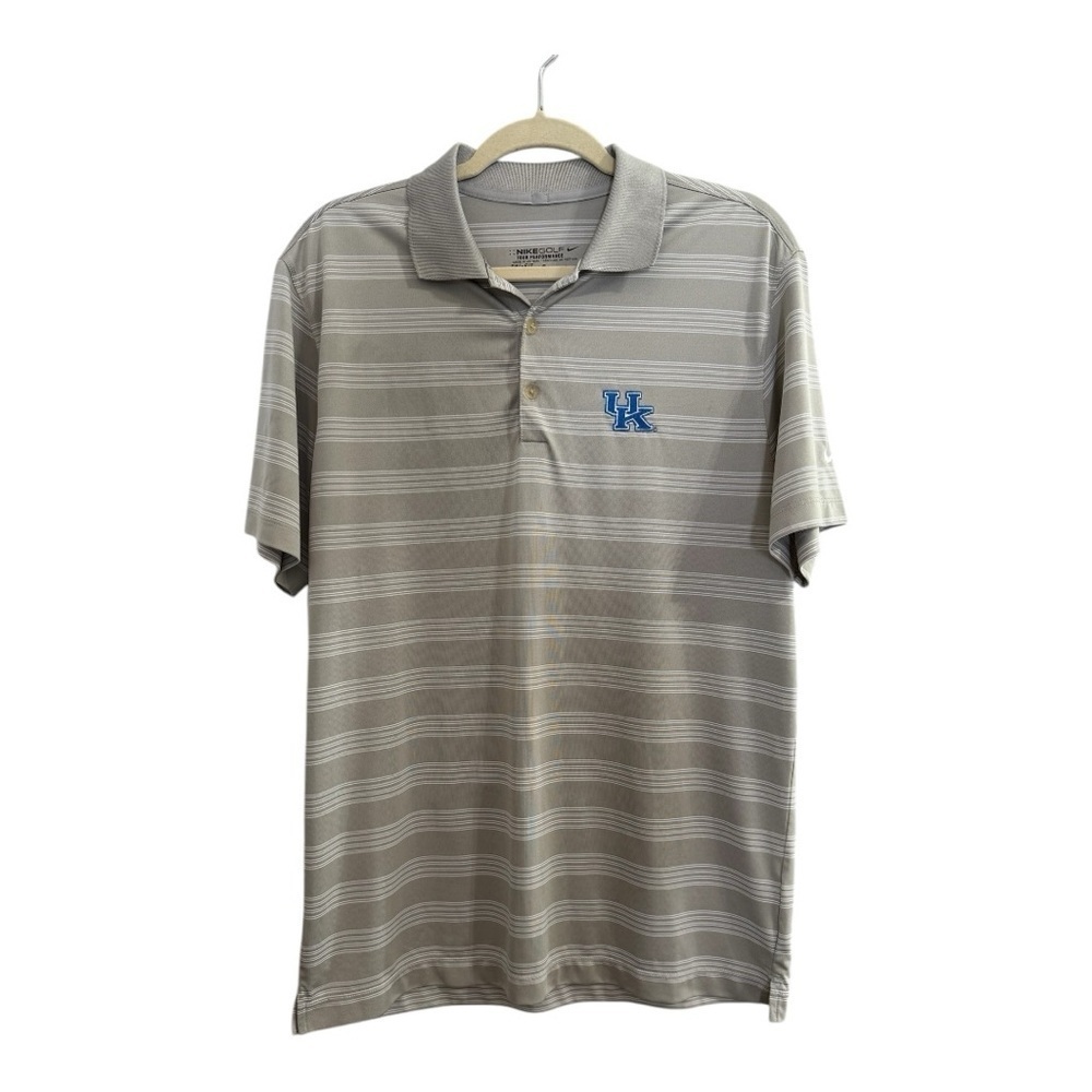 Nike Golf Dri Fit Performance Grey Striped UK Logo Polo Size Medium